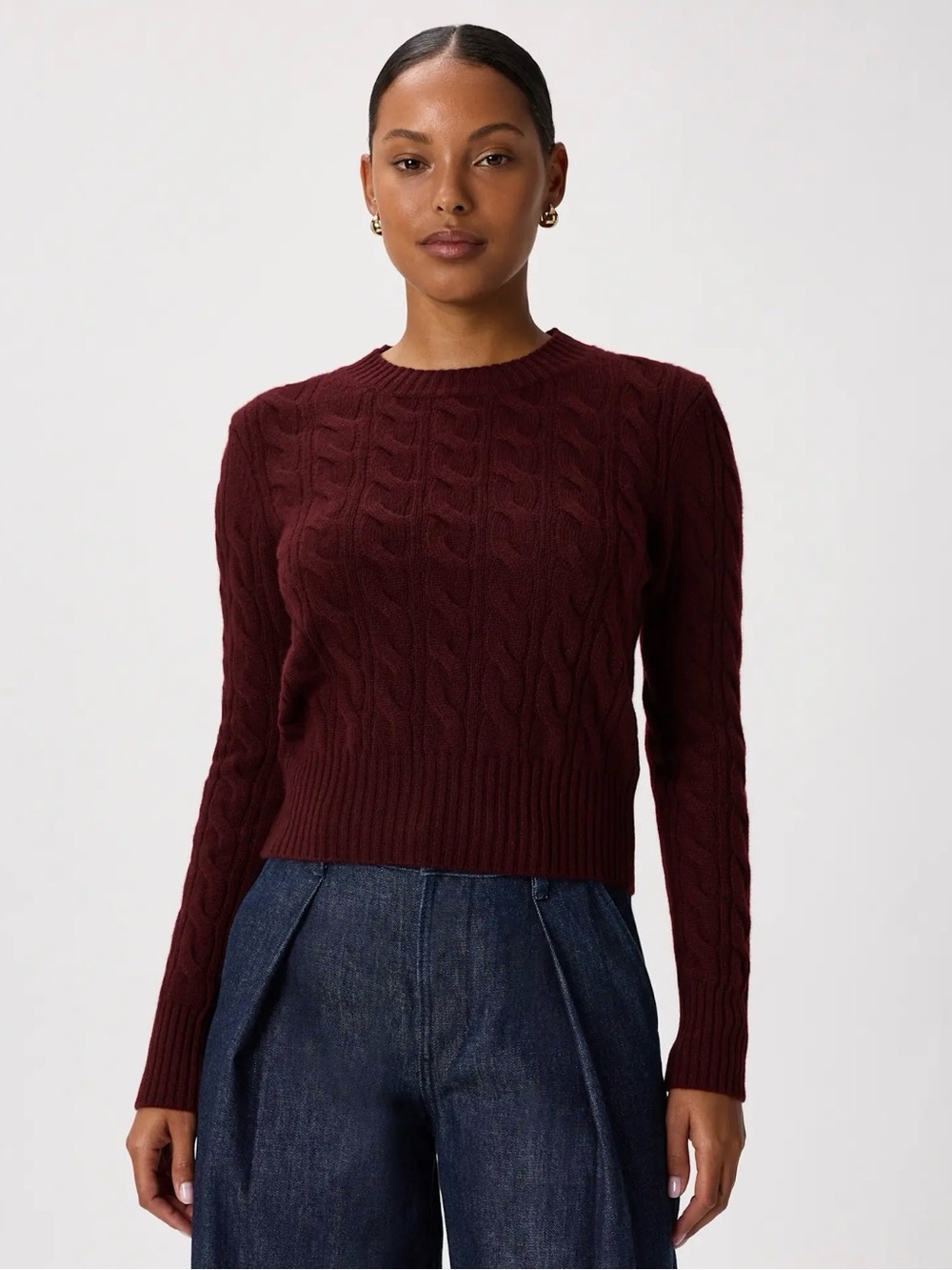 Quince Mongolian Cashmere Cable Crewneck Sweater Rich Burgundy S NWT